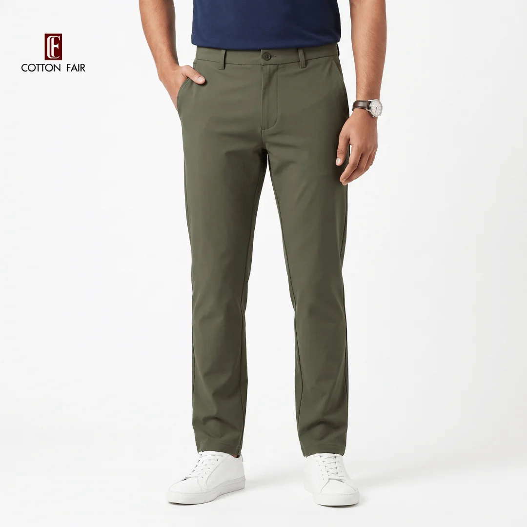 MENS DOBBY COTTON FORMAL PANT - BOTTLE GREEN
