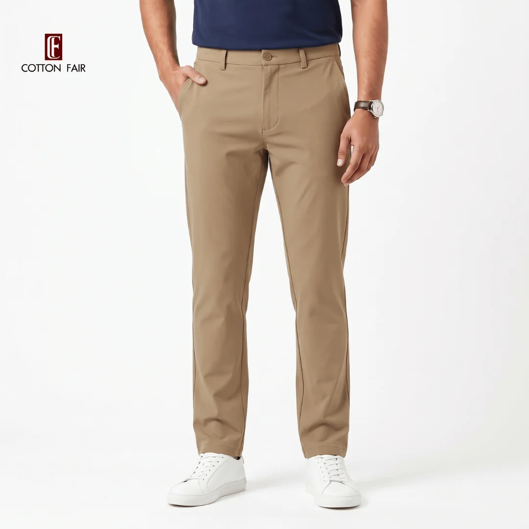 MENS DOBBY COTTON FORMAL PANT - KHAKI