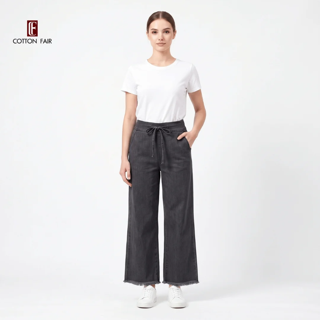 Ladies Denim Palazzo Pants - BLACK