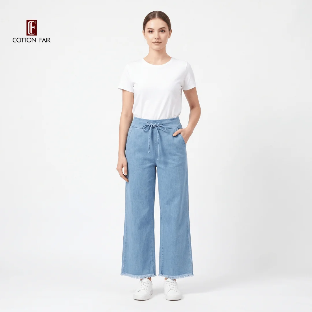 Ladies Denim Palazzo Pants - SKY BLUE