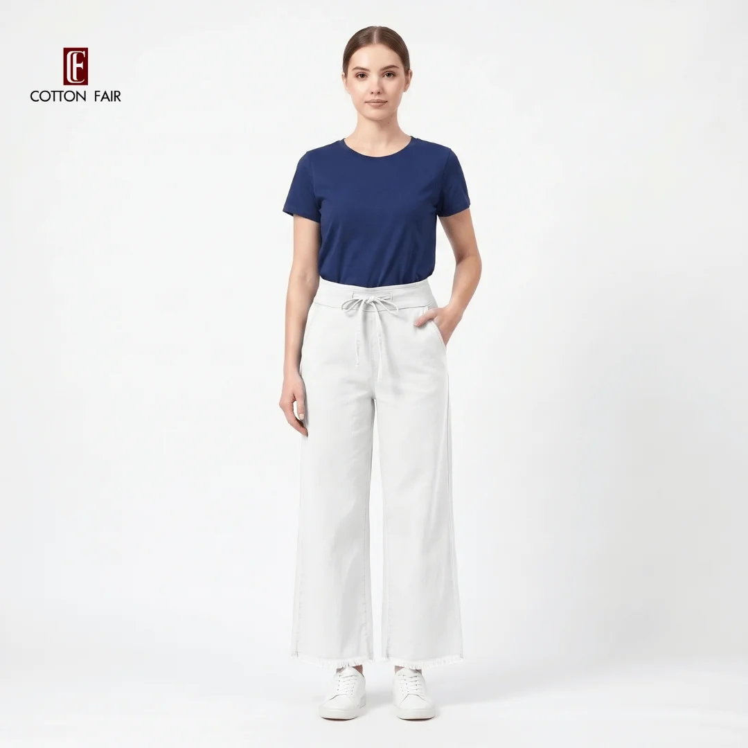 Ladies Denim Palazzo Pants - CREAM WHITE