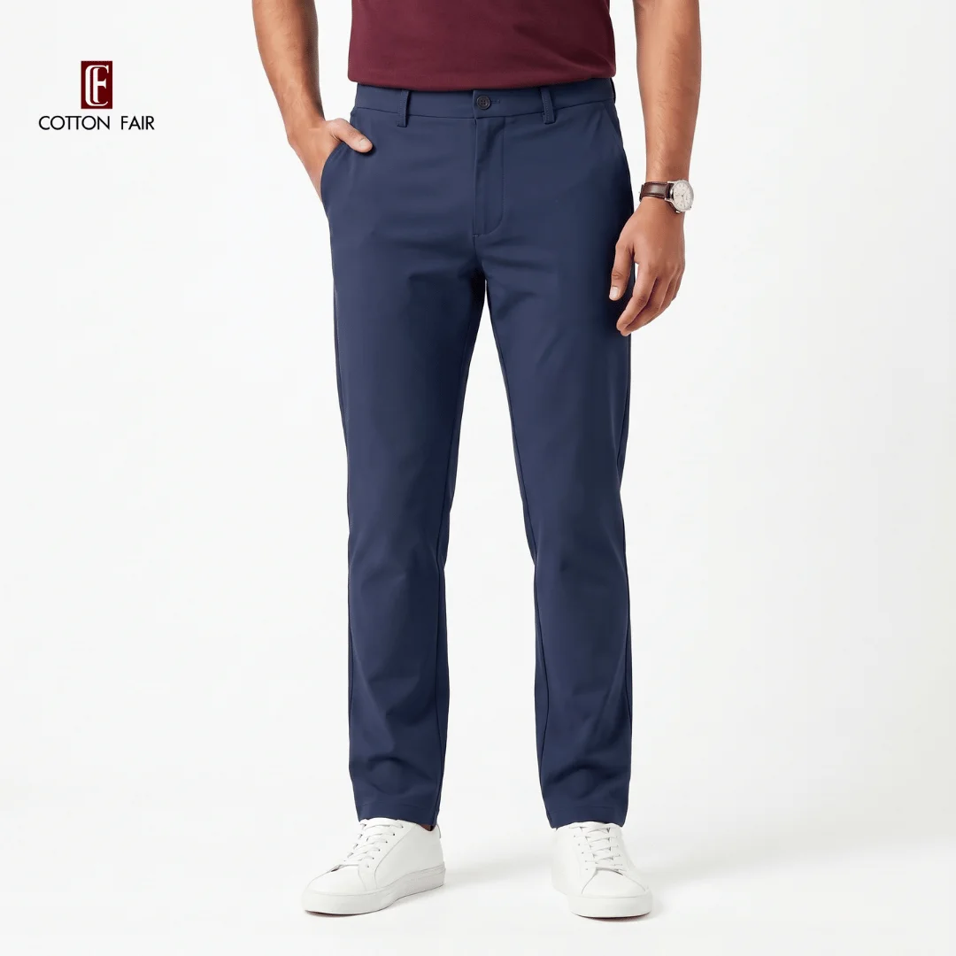 MENS DOBBY COTTON FORMAL PANT - NAVY BLUE