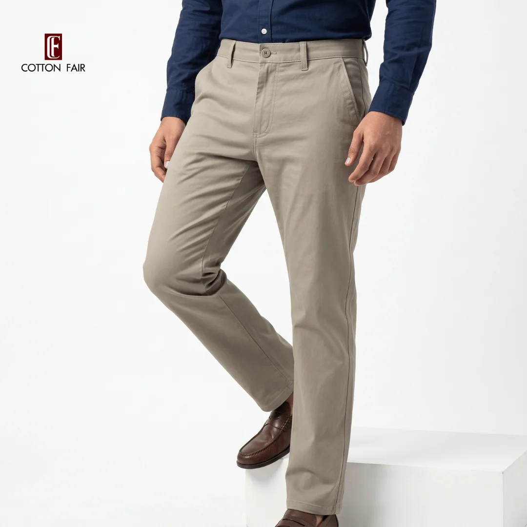 Premium Men's Twill Cotton Pants - BEIGE